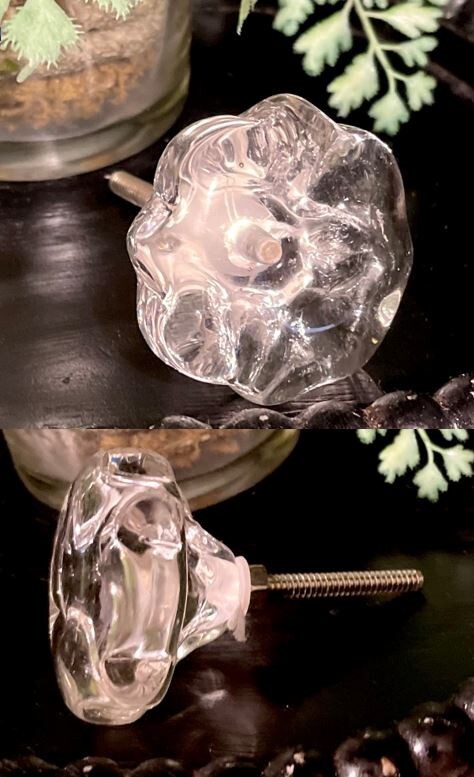 1; VINTAGE HOLLYWOOD REGENCY CRYSTAL clear GLASS DRAWER CABINET KNOBS HANDLES