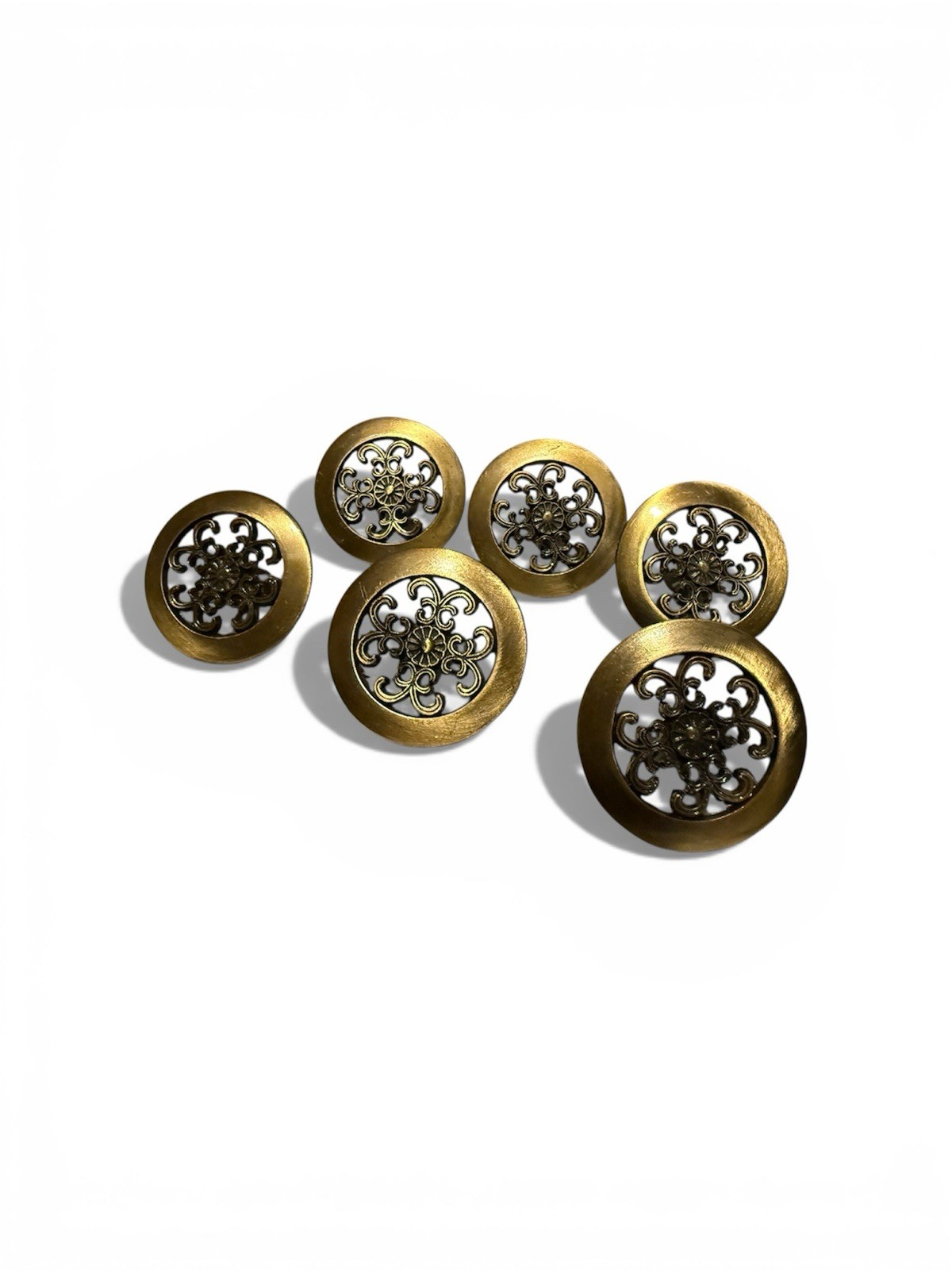 Vintage Antique Gold Japan Filigree Knob Pull, One, 1.5″ Diameter Lot Of 6