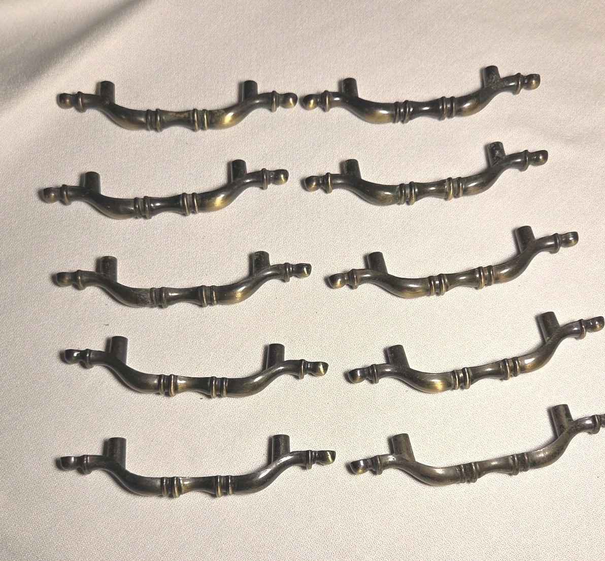 10 Colonial Drawer Pulls Handles Dark Brass 3″ Centers Vtg MCM