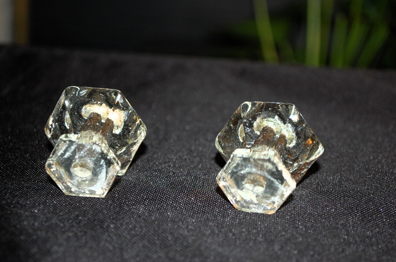 Vintage Antq Clear Glass Hexagon 6 Edge Cabinet Dresser Drawer Knobs X2