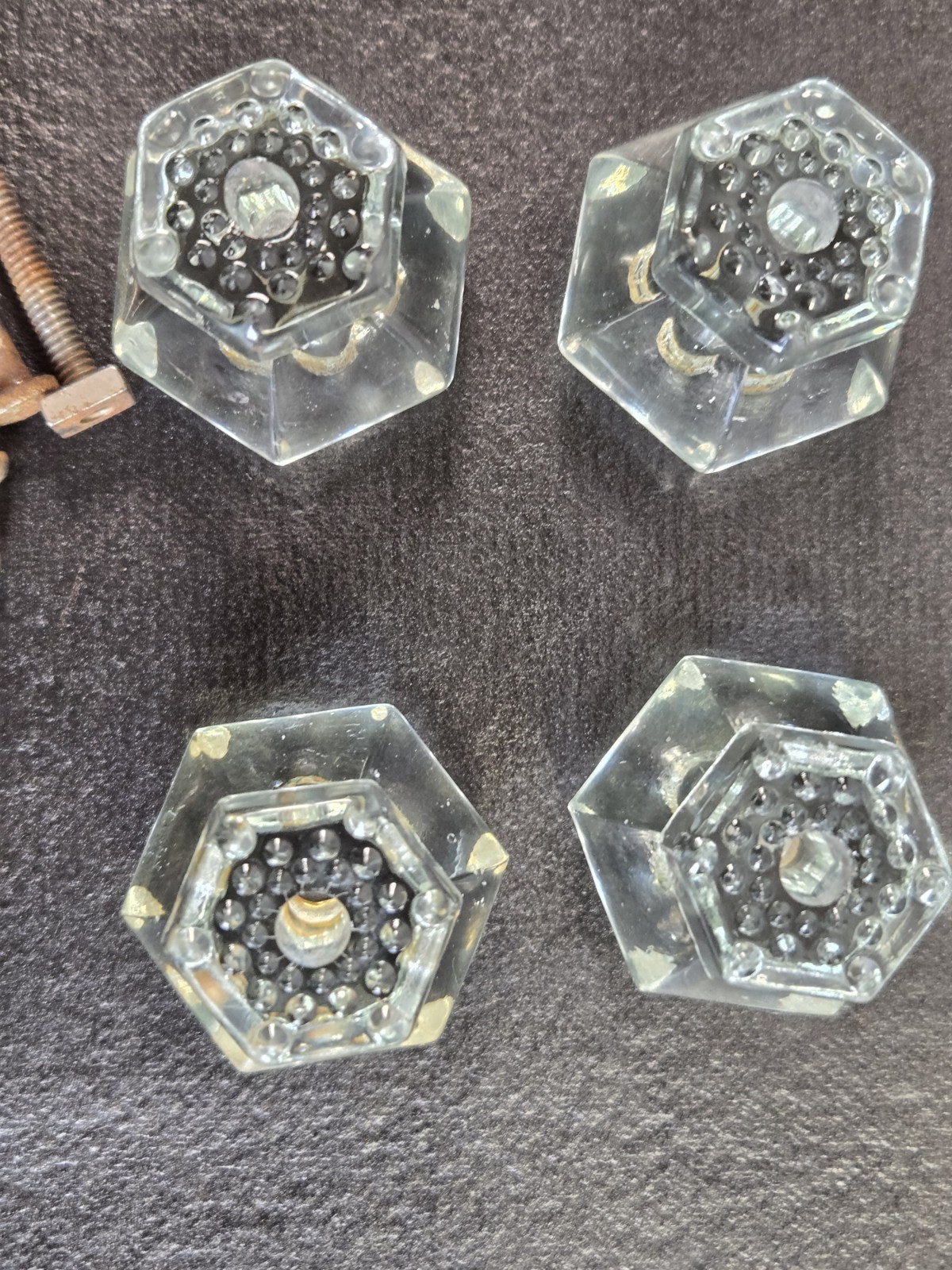 Antique Clear Glass Cabinet Knobs Hexagonal Lot Of Four