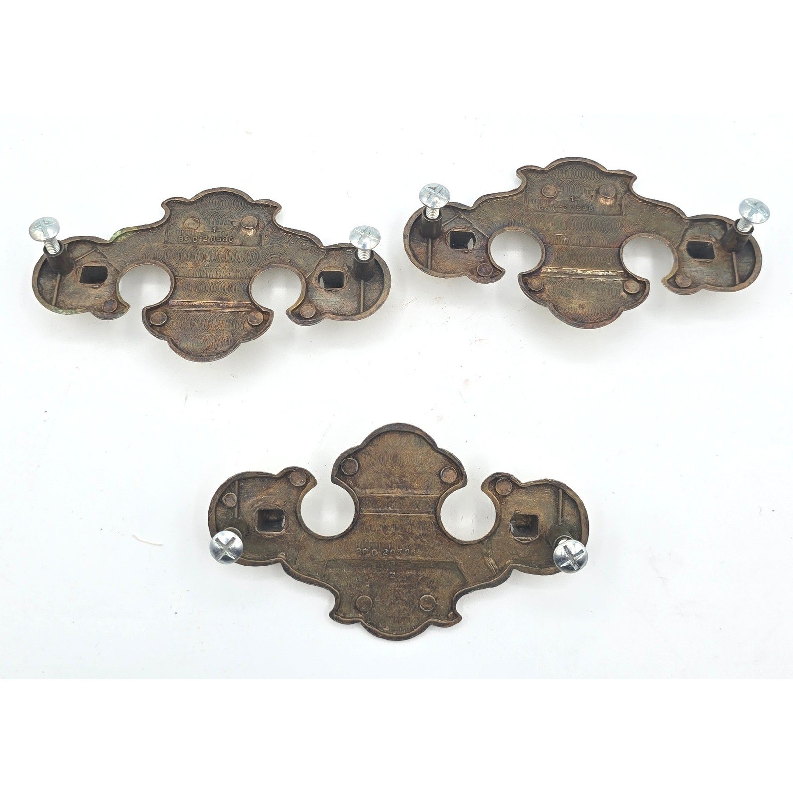 Vintage Brass Batwing Chippendale Drawer Pull Backplates Set of 3 Furniture