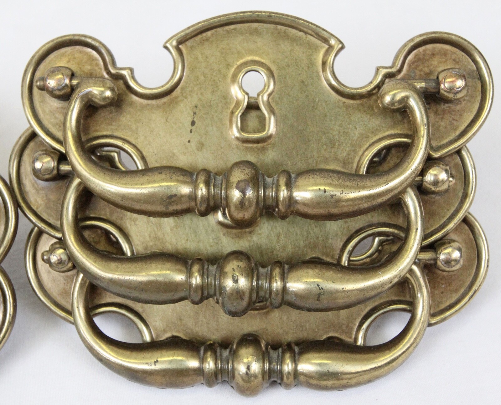 Lot of 6 Keeler Brass Co. KBC Drawer Handles Pulls Chippendale Batwing Keyhole