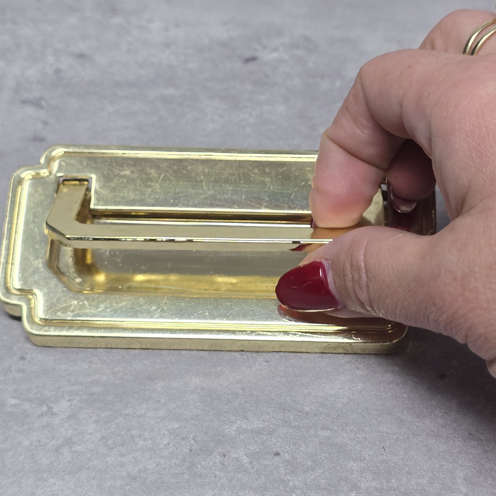 Vtg KBC Brass Campaign Drawer Handle Pull Drexel Pavillion Flush Lift Resessed