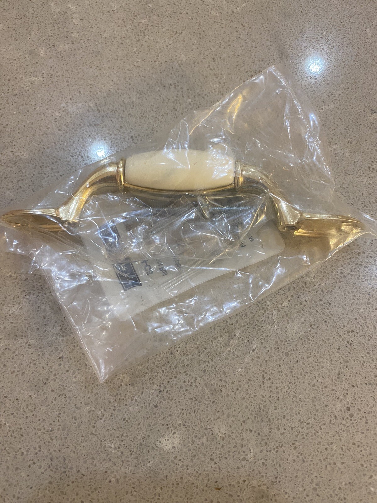 Vintage Gold Tone Metal and Ceramic 5” Ivory Pull Drawer Handles Set of 25. New