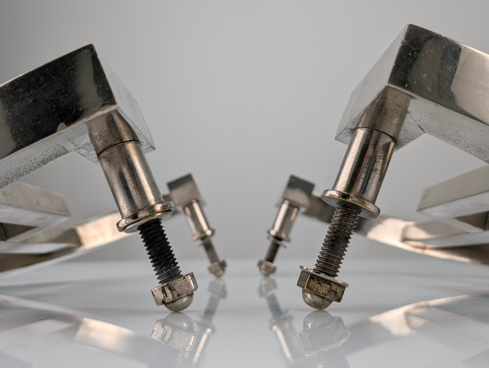 Pair of 1920s Chrome Metal Geometric Art Deco Handles