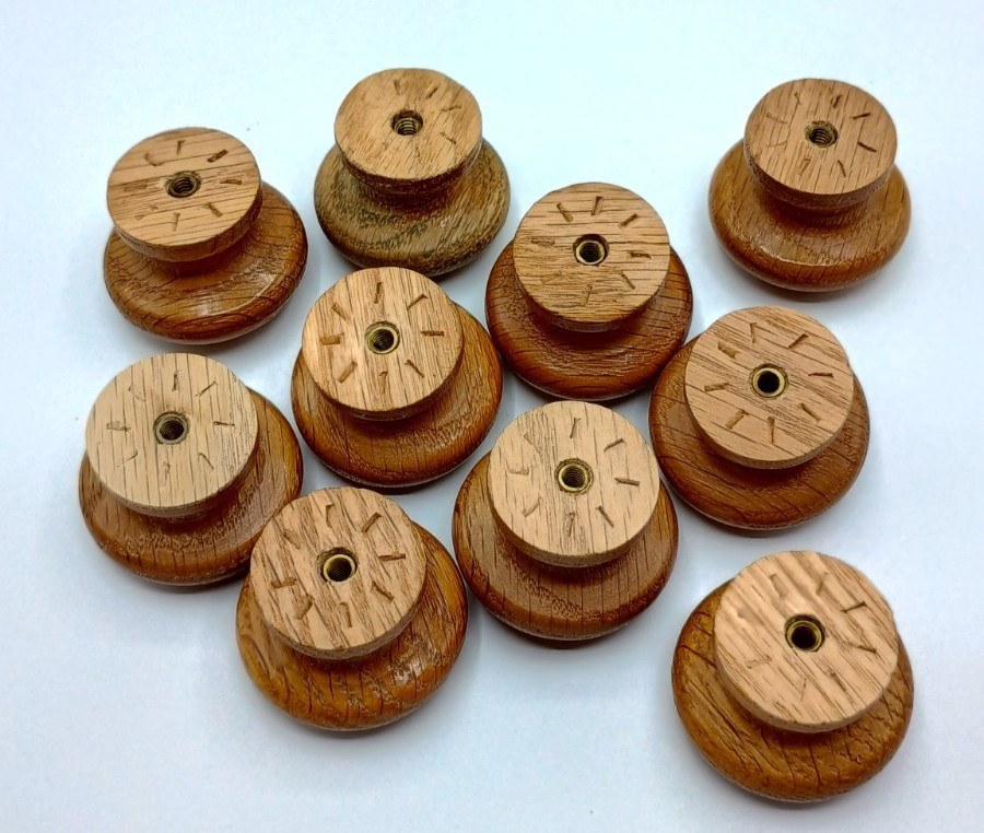 10 Vintage Round Wood Oak Mushroom Drawer Pull Knobs 1.5″