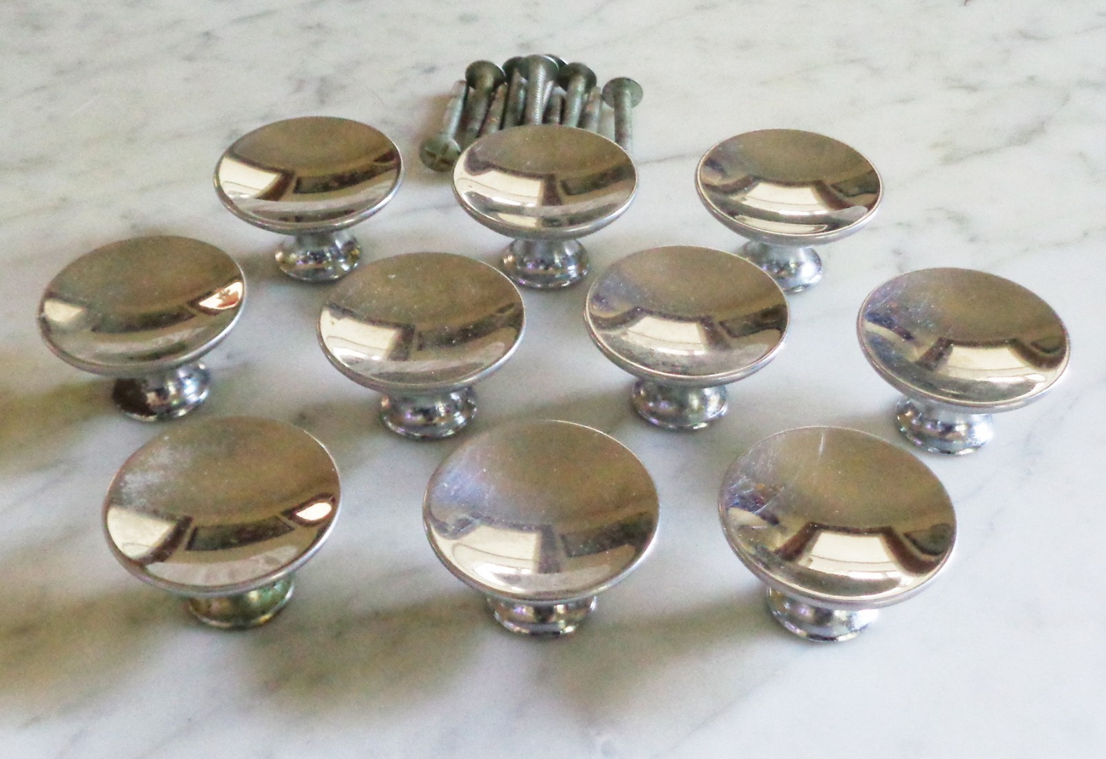 10 Mushroom Chrome Knobs Cabinet Drawer Pull Vintage 1 1/2in Hollow Concave UFO