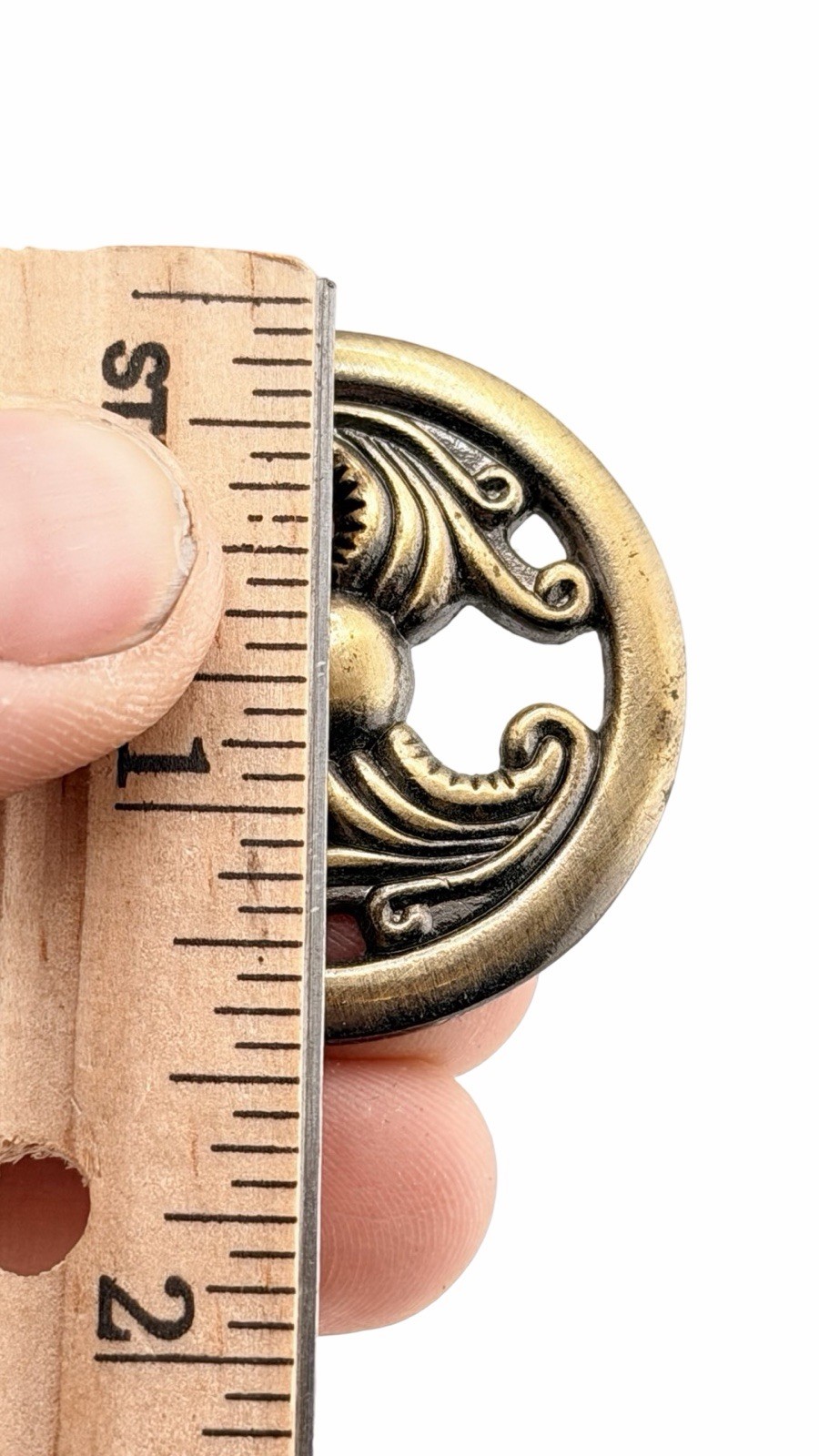 Vintage Antique Brass Tone Round Scroll Cabinet Drawer Knob Pull 1.5” Ornate