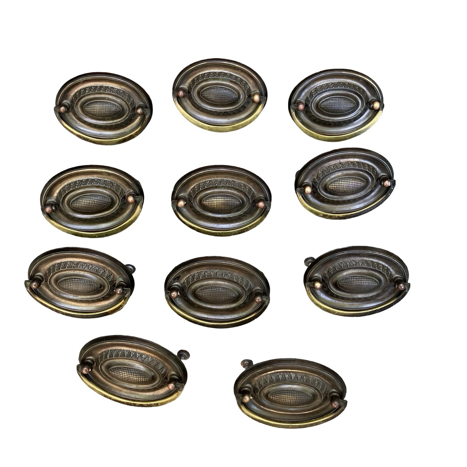 Antique Oval Drawer Pulls Handles w/Screws Set Of 9 Hepplewhite Style Reclaimed