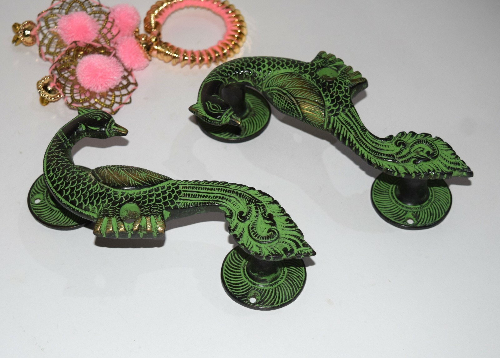 Brass Peacock Door Handle Hand Carved Peafowl Door Pull Restaurant Welcome HK196