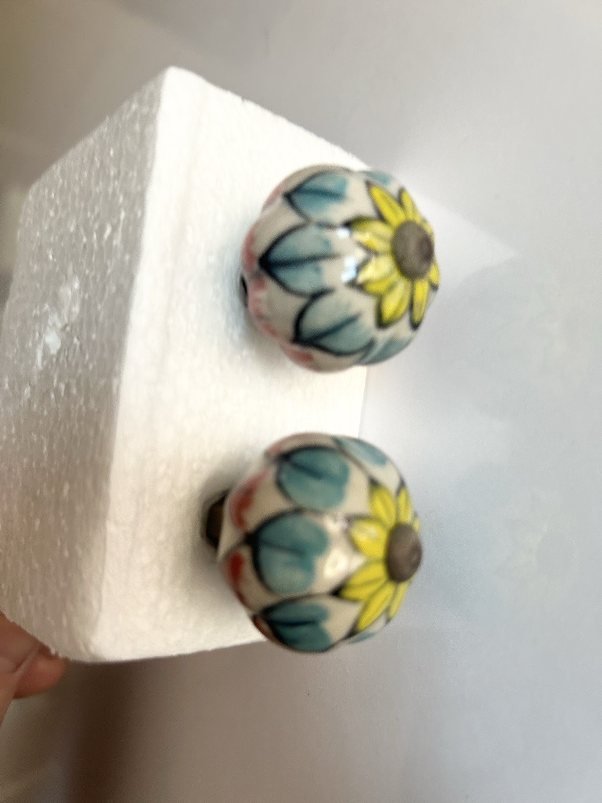 Vintage Floral Ceramic Brass Pull Knobs Cabinet Dresser Knobs Drawer