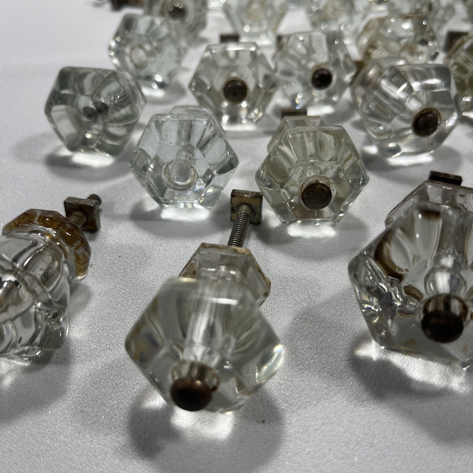 Lot Of 52 Antique Vintage Clear Glass Drawer Knobs-Salvage-Crafting-Restoration
