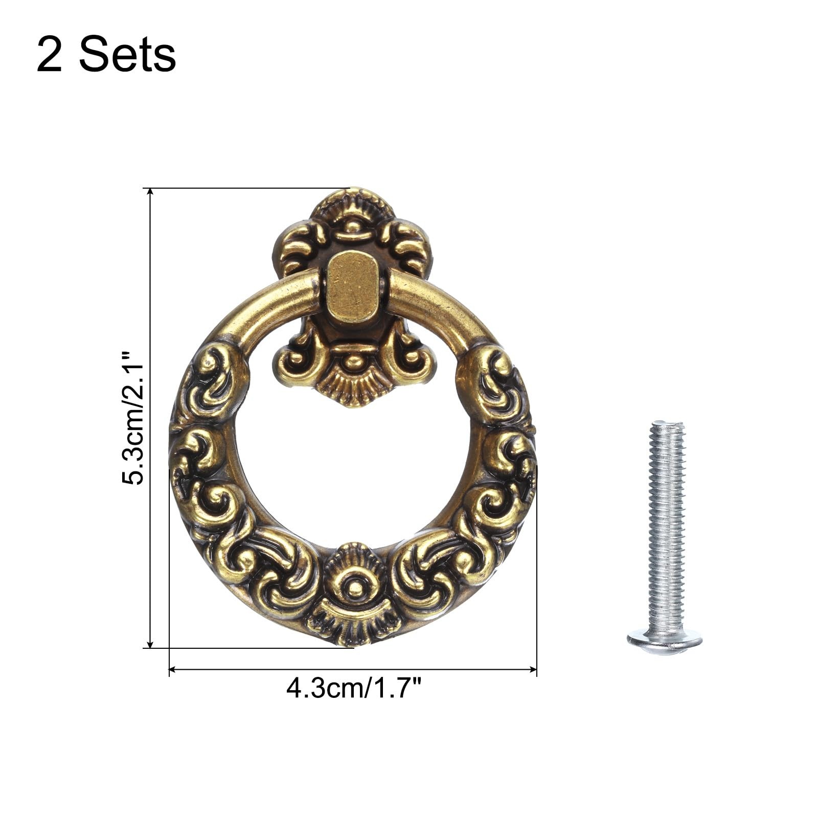 uxcell 2 Sets Vintage Ring Drawer Pulls Retro Dresser Knobs Bronze