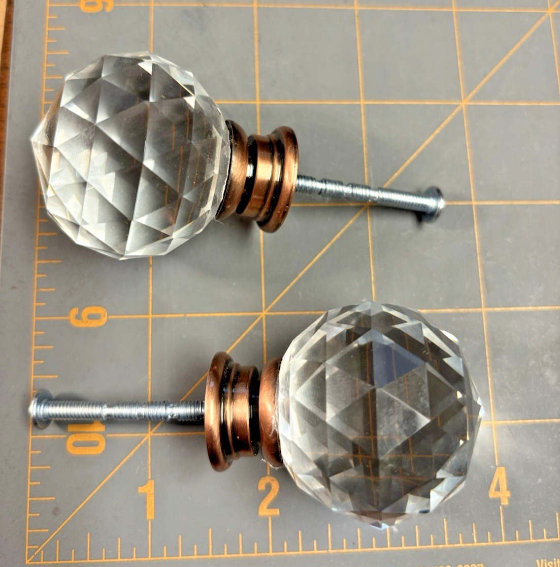 2 Vintage Crystal Glass Ball Prism Clear Faceted drawer cabinet pulls 1.25″