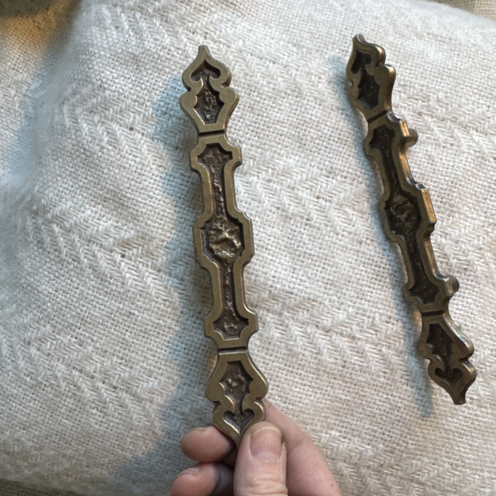 4 Antique Drawer Pull Handles (3″ Center) Brutalist Aged Vtg Hardware #578