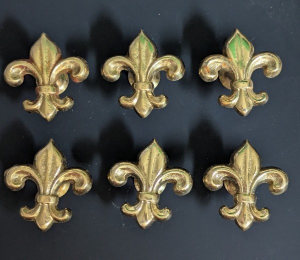 Lot Of Six Vintage Fleur-de-lis Brass Door Drawer Pulls