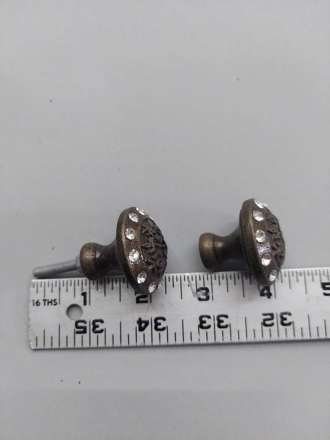 Lot 8 Metal Knobs Drawer Pulls Ornate Floral Embellished Brown Rhinestone
