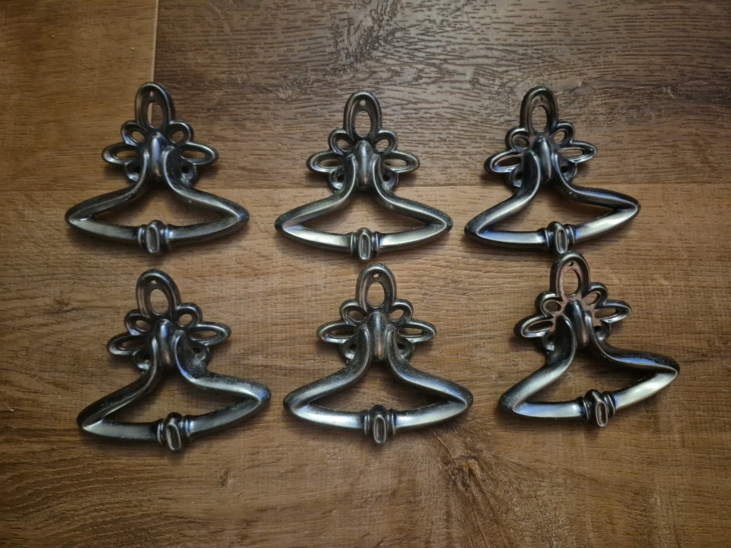 Amerock Drop Bail 6 Drawer Pulls in Brushed Nickel Tone Metal, Vintage
