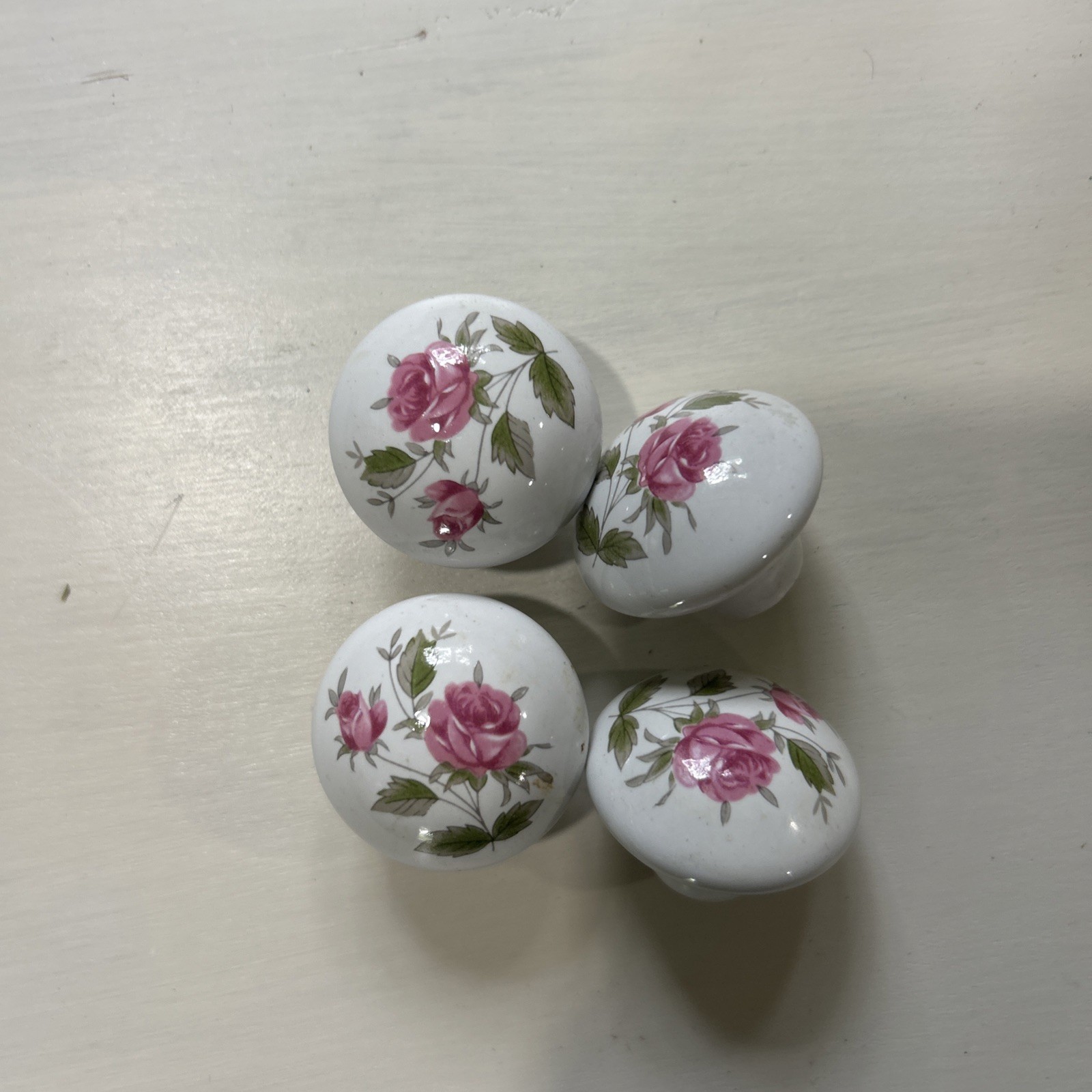 Vintage Round Porcelain Drawer Pull Knob Cabinet Drawer Pull Lot of 4 Floral