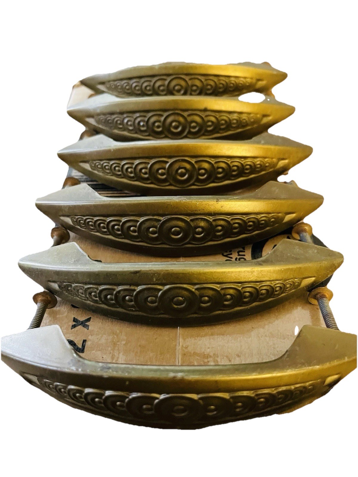 Set 8 Antique Vintage Art Deco Gold Toned Drawer Handle Pulls.