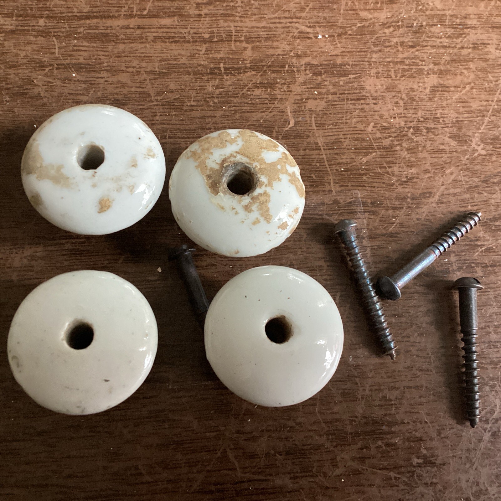 4 Antique Porcelain ceramic 1 Inch Drawer Pull W/screws