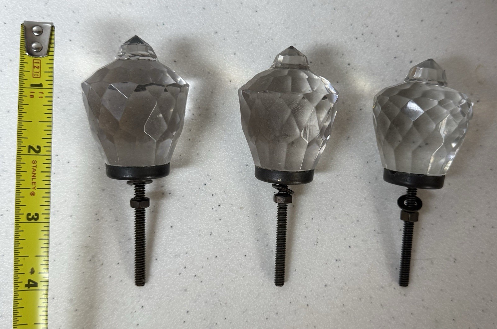 Set Of 3 Glass Drawer Pull Knobs Clear Crystal Prism cut VBR16D