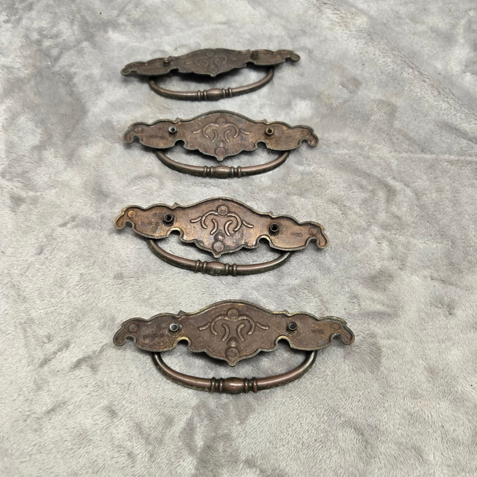 4 Keeler Brass Co KBC N-599 Vintage Bail Pull Drawer Handles Aged Brass 3″ CTC