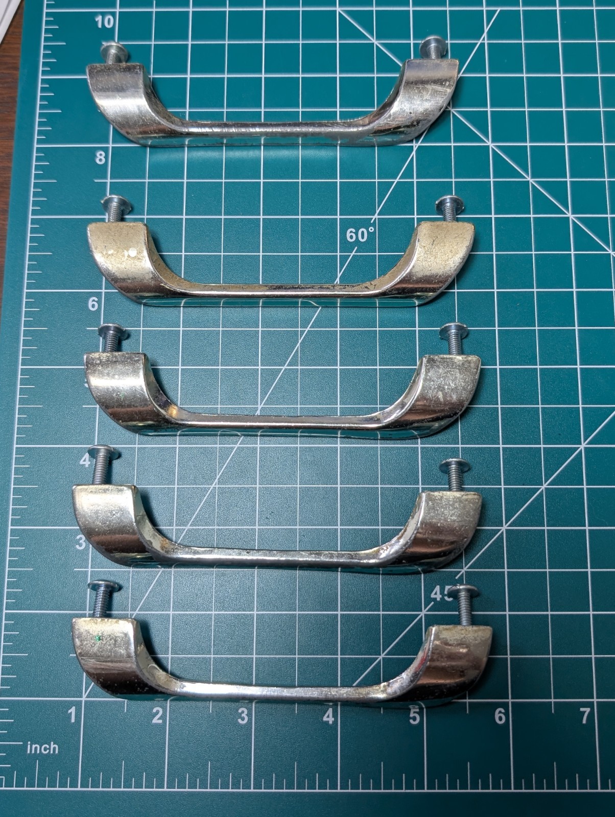 Lot of 5 Vintage Chrome Drawer Cabinet Pulls Handles Retro MCM Art Deco 4.75″