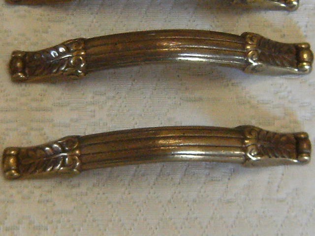 Solid brass vintage drawer pulls cabinet door handels polished and very nice