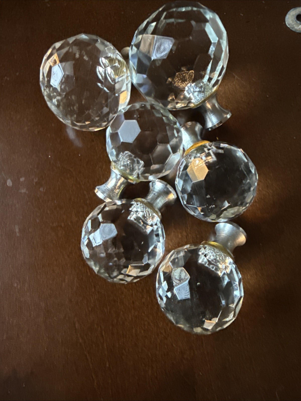 6 VINTAGE DOORKNOBS BALLS BRASS & CHROME BASE DRAWER PULLS 1.5, 1.25, 4×1.125