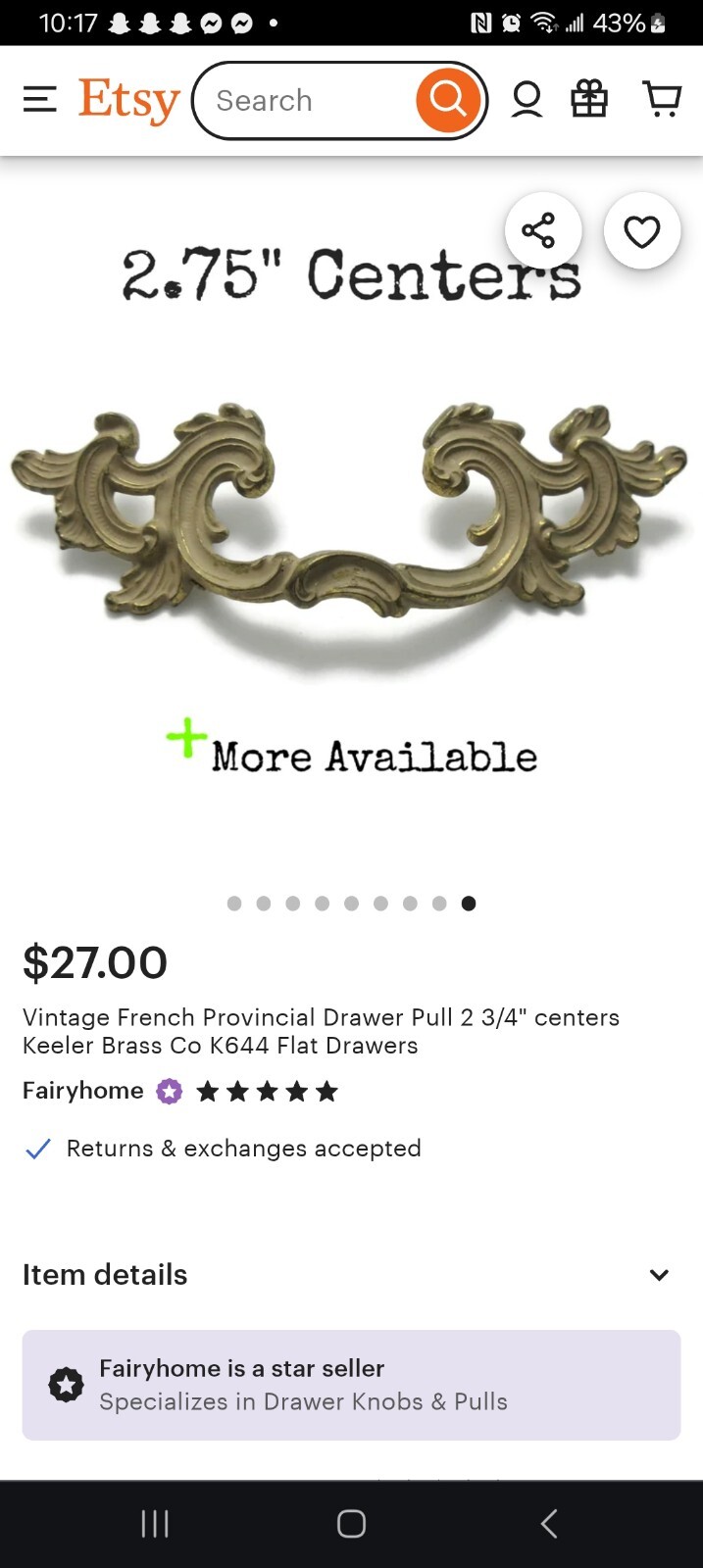 Drawer Pull Handles2 3/4″ Vintage French Provincial- Keller Brass Co. K-644 SET