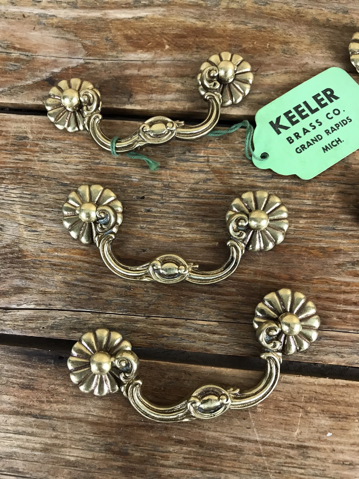 Vintage Brass Drop Bail Drawer Pulls Keeler Brass Company Lot of 6 3pc