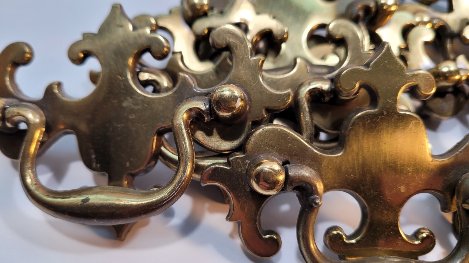 Vintage Brass Drop Bail Pull Handle Drawer w Bolts 2.5 inches between bolts
