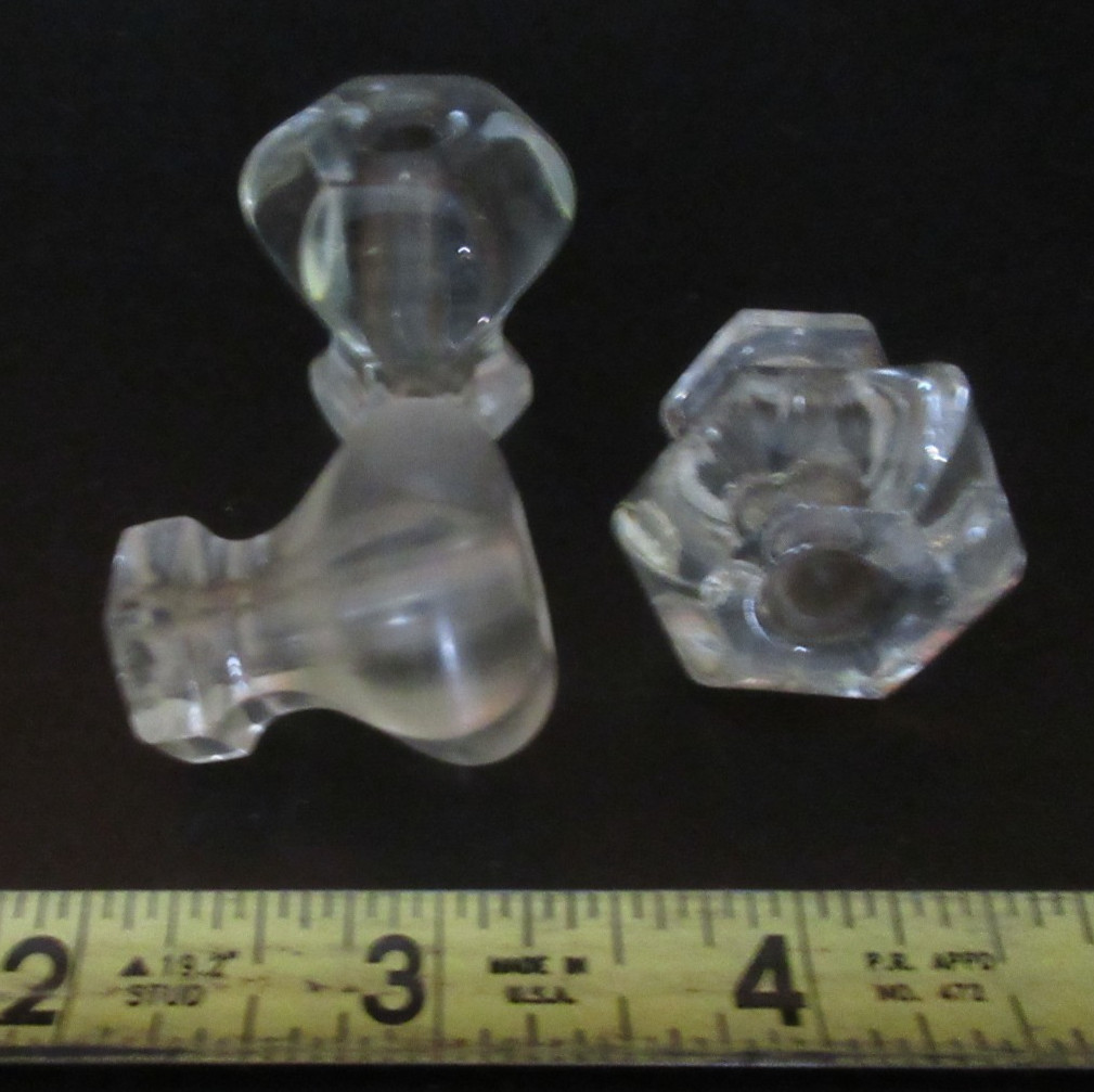 3 Vintage 6 sided Small Glass Crystal Cabinet Knobs Drawer Pulls No Hardware