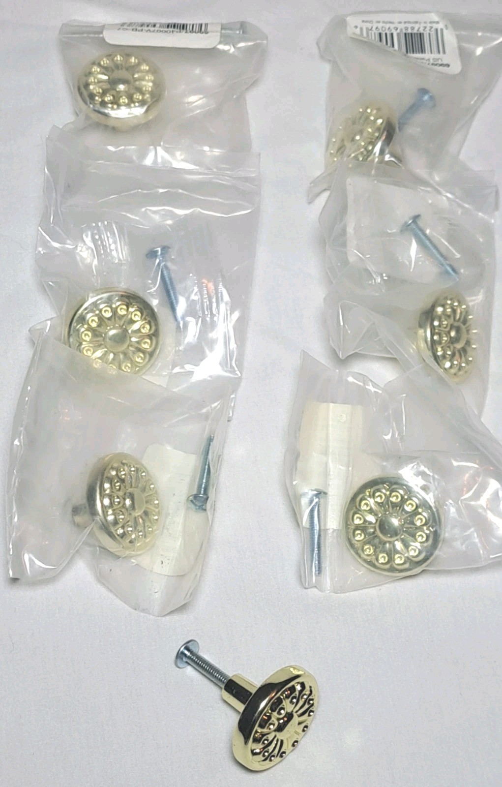 Lot Of 6 Gold Tone Pull Knob Floral Unique Round W/ Hardware Vintage NOS Decor