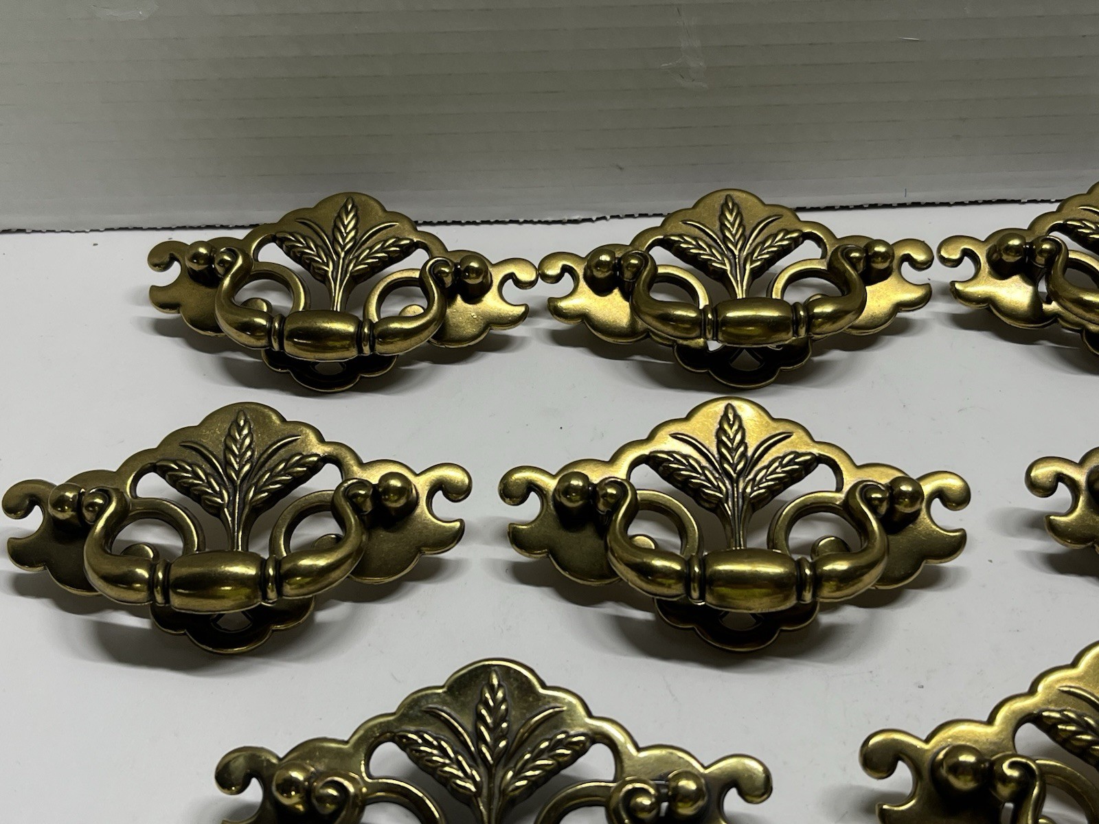 Vtg.Lot (8) NOS Brass Plated Chippendale/Batwing Wheat Design Drop Bail Pulls