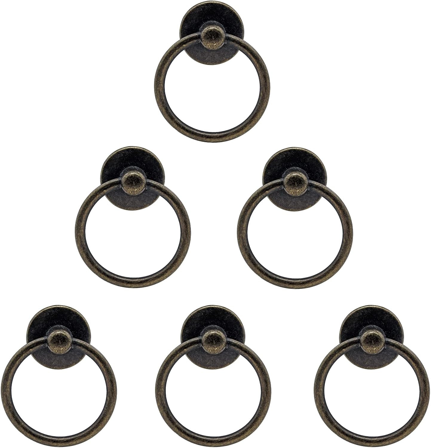 6 Pcs Antique Bronze Ring Pull Handle Knobs, Vintage Dresser Drawer