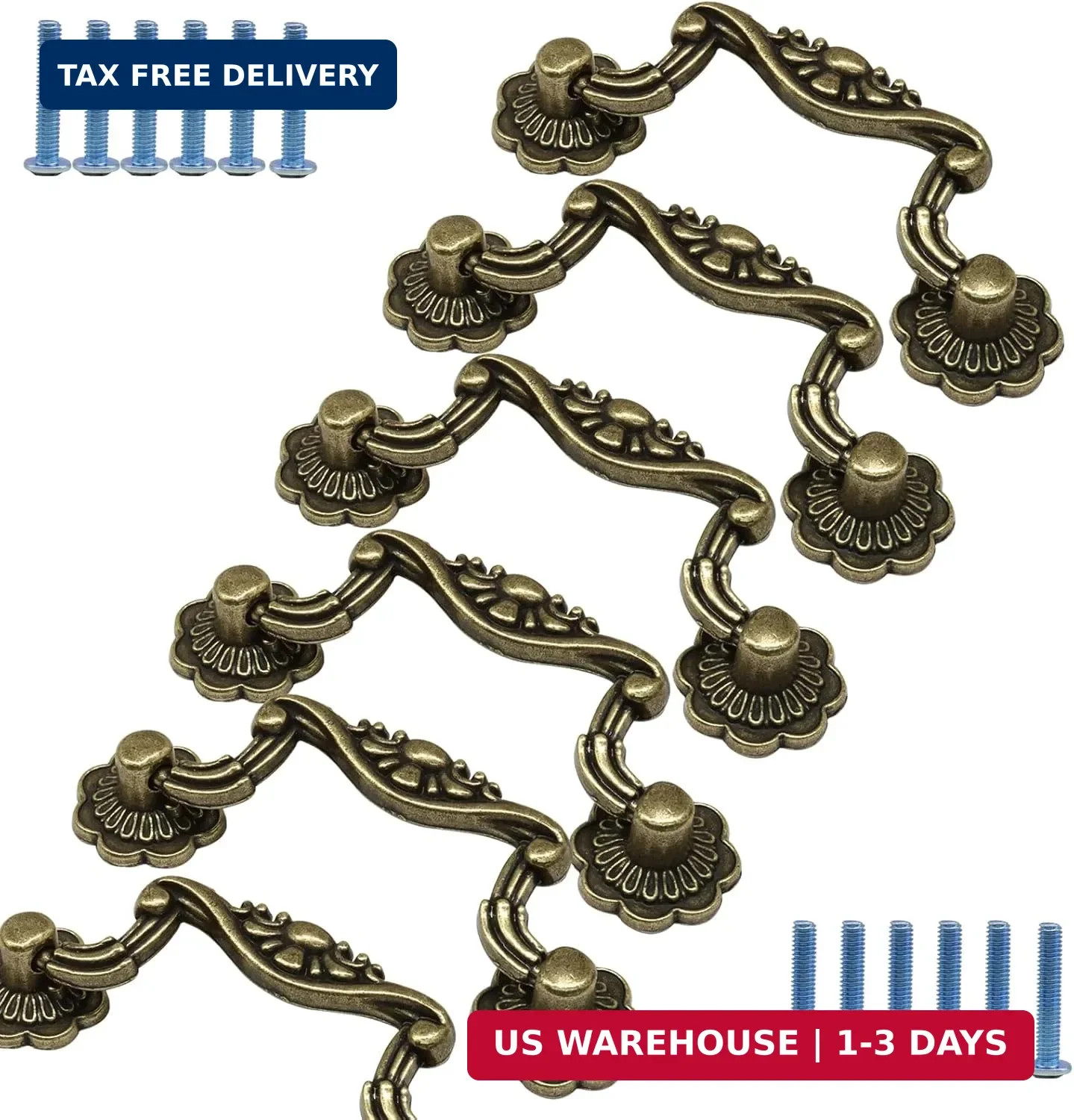 6PCS 3 Inch Vintage Drop Pulls,Antique Bronze Drawer Pull Handles Bail Handle(3″