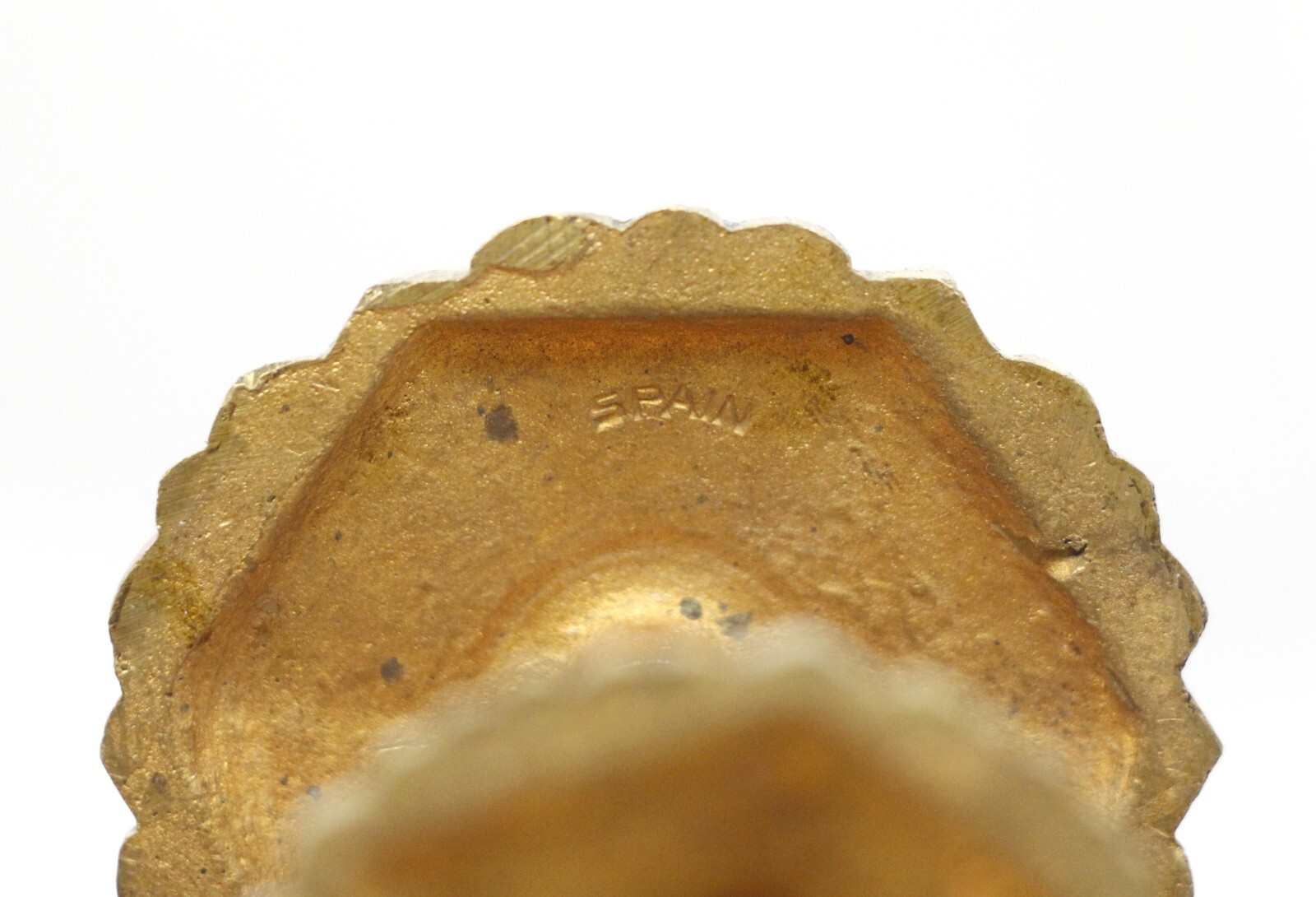 Pair of Vintage 2.25 in. Hexagon Scalloped Brass Cabinet Drawer Knobs