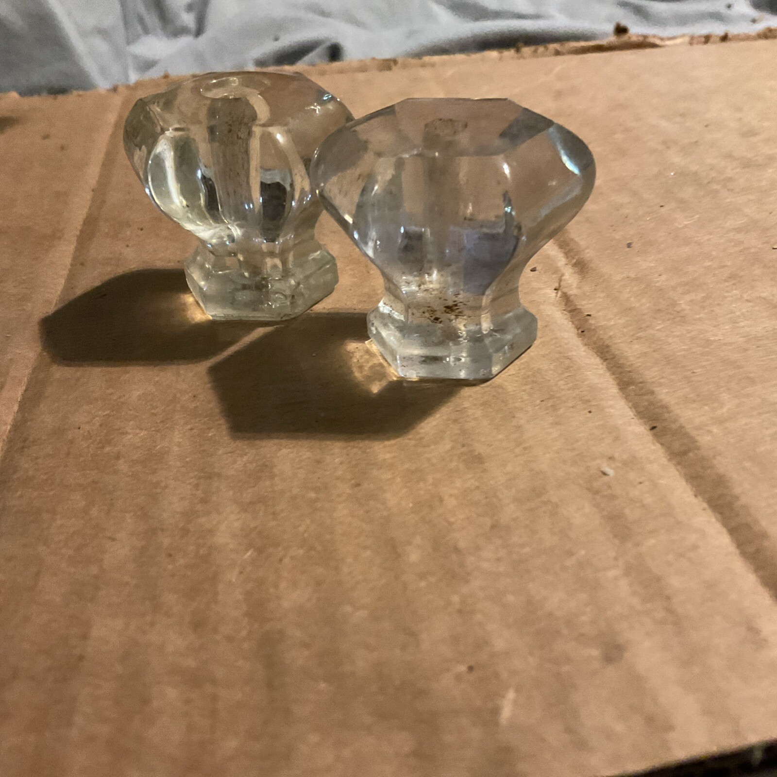 2 Antique Vintage Clear Glass Hexagon 6 sided 1.25″ x 1 .25″ Drawer Cabinet Knob