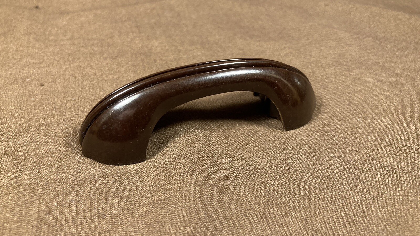 Vintage Small Bakelite Dark Brown Door Drawer Pull Handle Ribbed Arch Art Deco