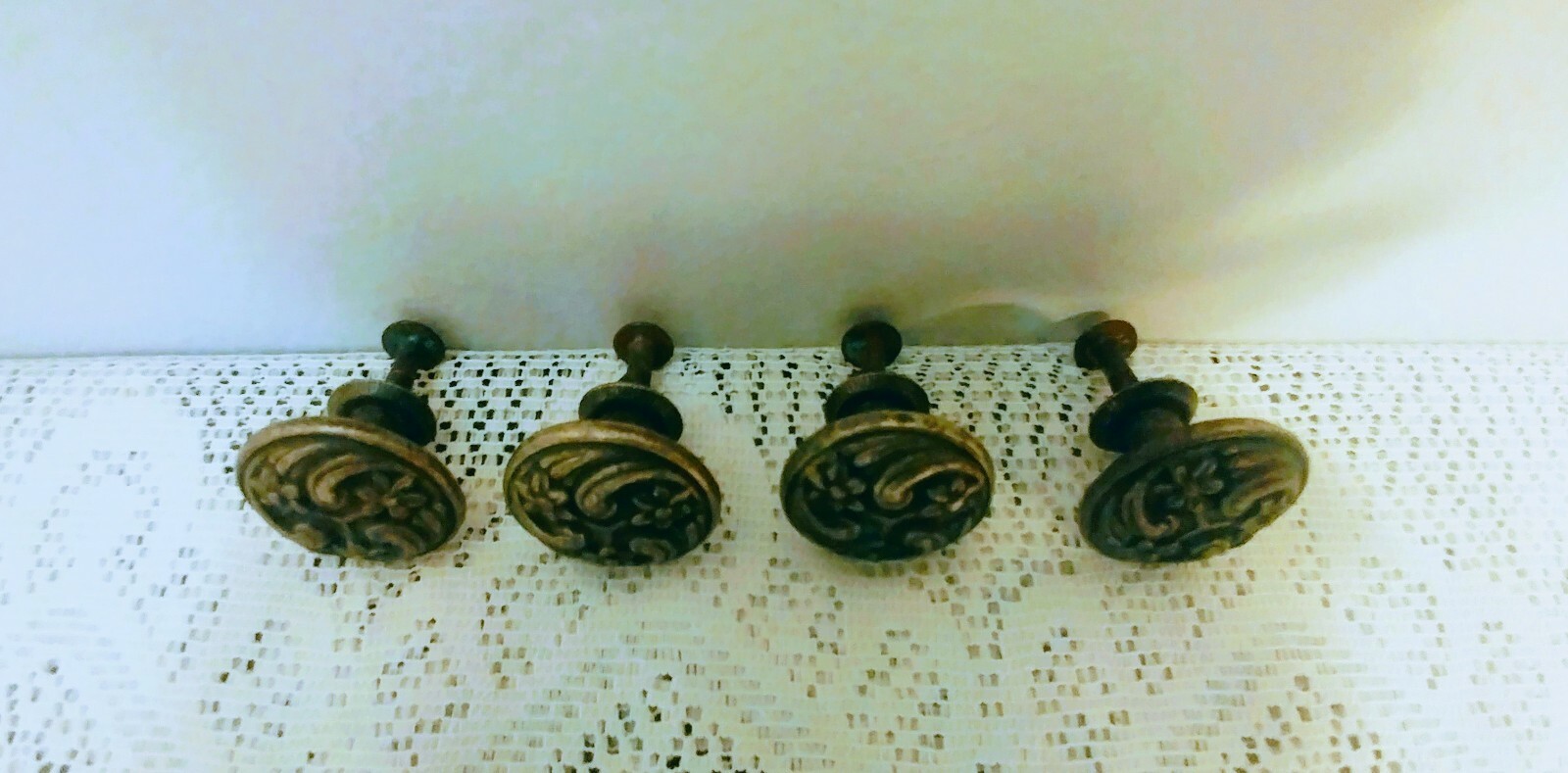 Lot of 4 Antique Vtg Ornate Brass Drawer Pulls /Handles w/Original Hardware