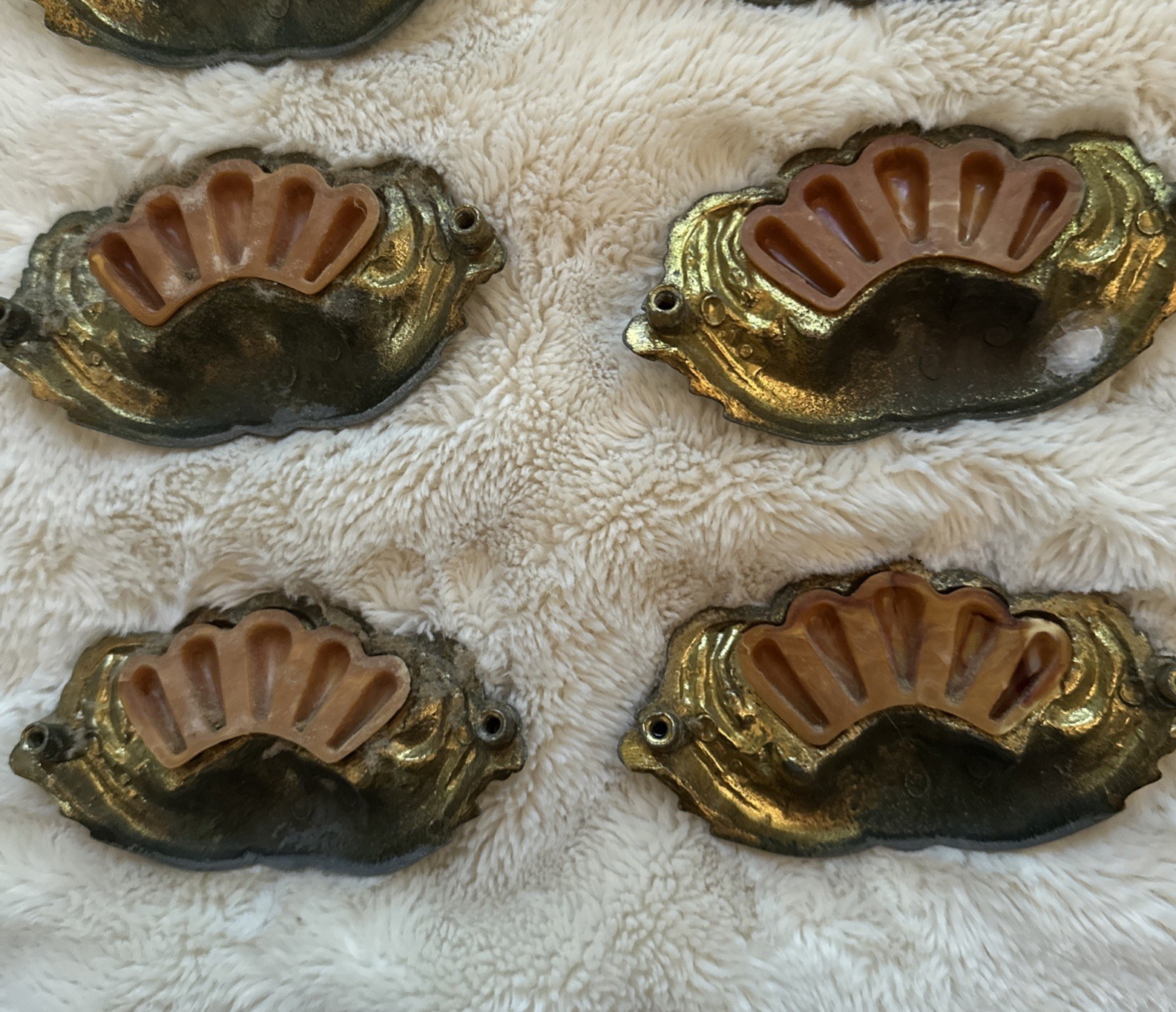 8 Gorgeous Original Vintage/Antique Art Deco Brass Drawer Pulls Bakelite Inserts