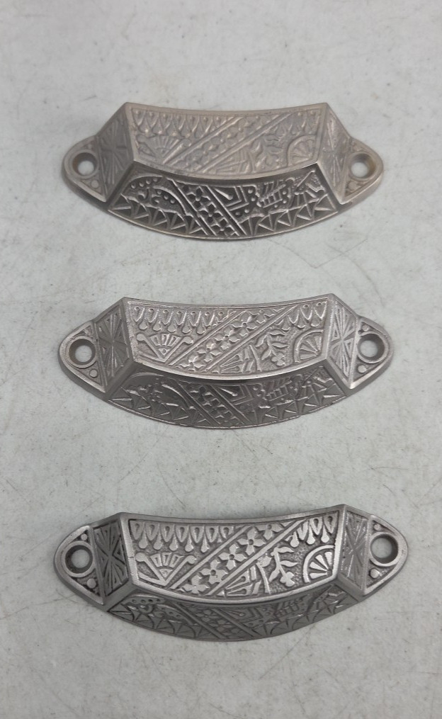 Vintage Lot of 3 Drawer Pulls Handles Victorian Eastlake Geometric Cabinet Pull