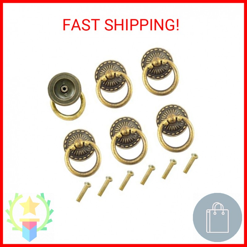 Chris.W 6pcs Vintage Bronze Drop Ring Knobs Pulls Handles for Dresser Drawer Ant