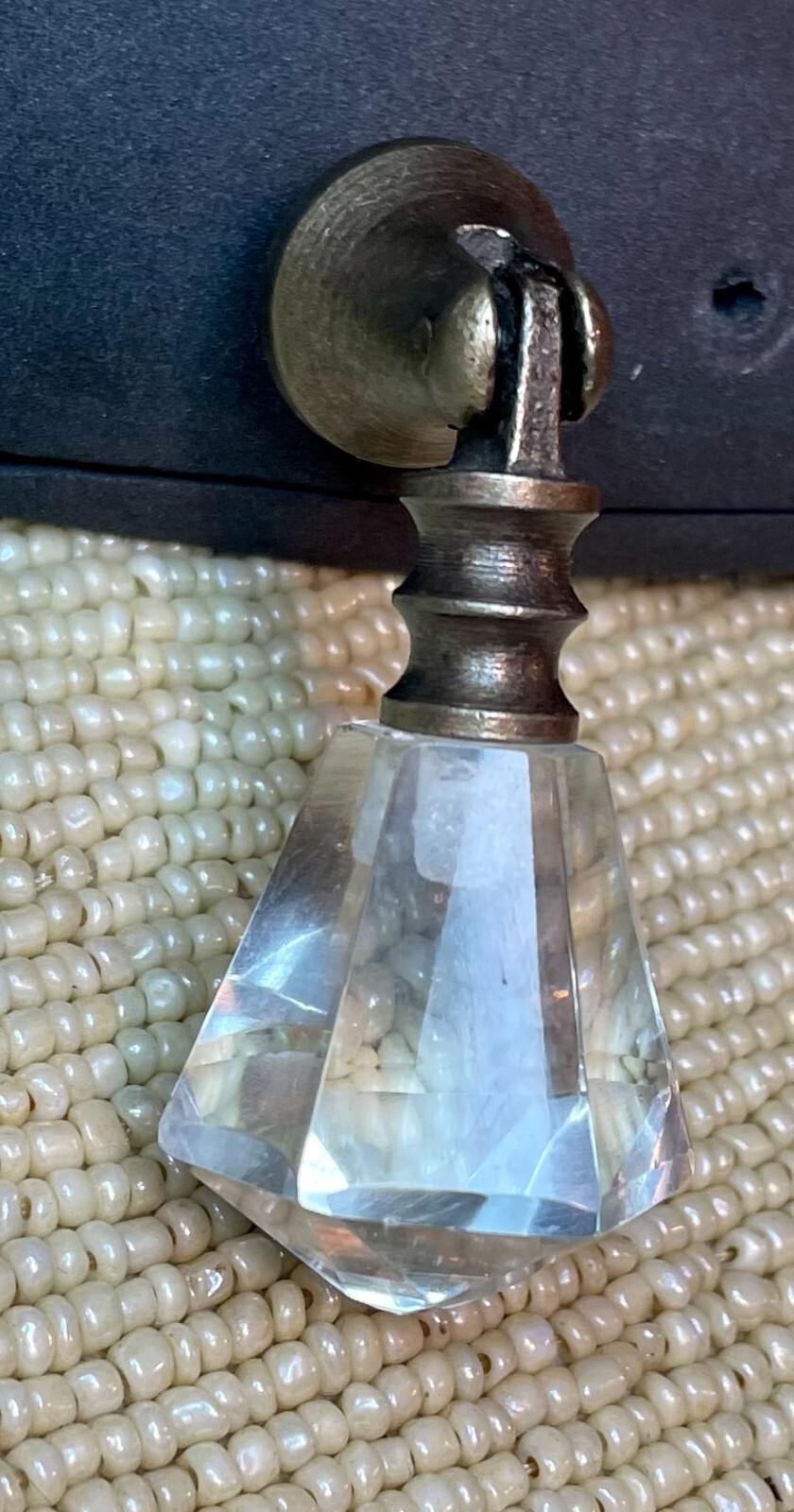 Victorian Teardrop Drawer Pull Handle Drop Knob Prism Glass Brass VTG Cabinet