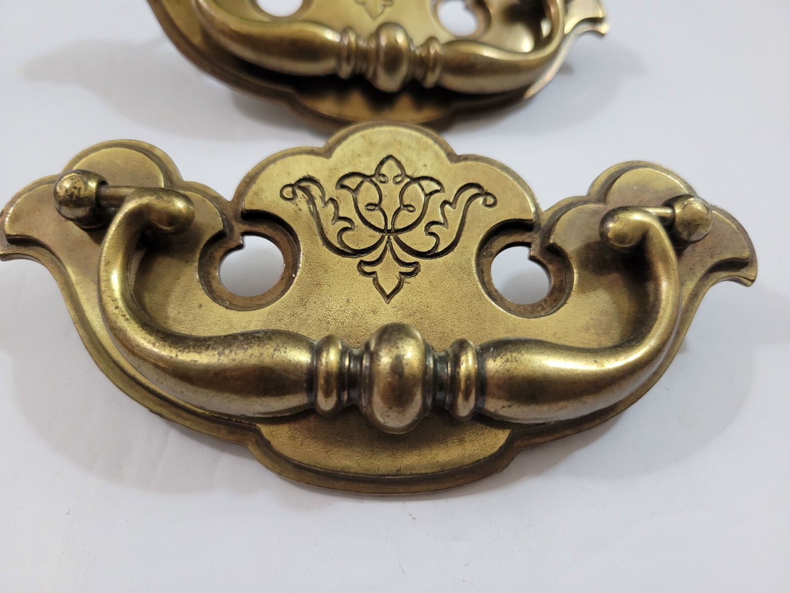2 Keeler Brass Chippendale Style Brass Bail Drop Drawer Pulls | As Is