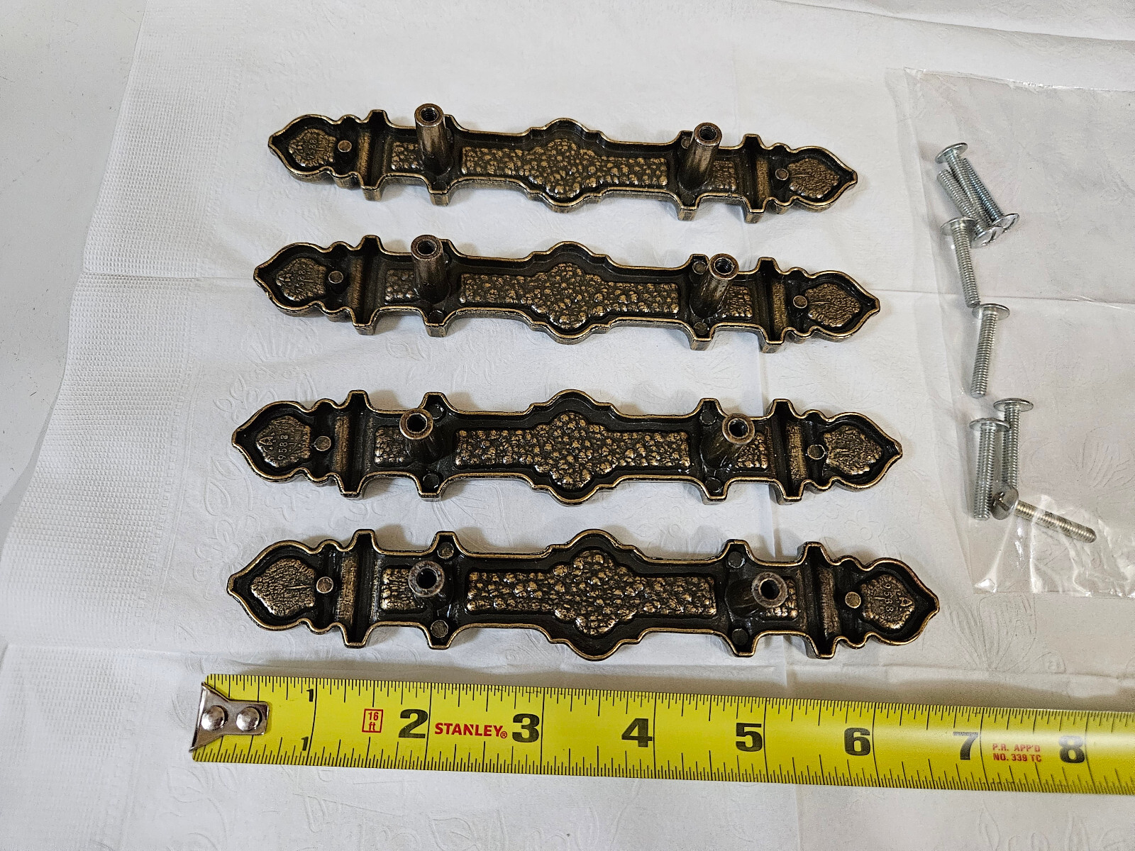 Vintage Ajax 9588 Pull Handles Drawer Cabinet Door Gothic Style Brass Lot Of 4