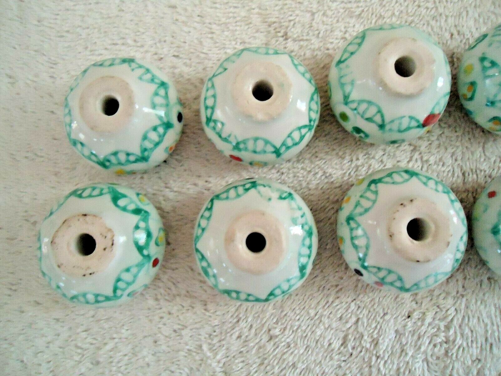 Vintage Set Of 12 Round Ceramic Floral Themed Drawer Pulls With Hardware